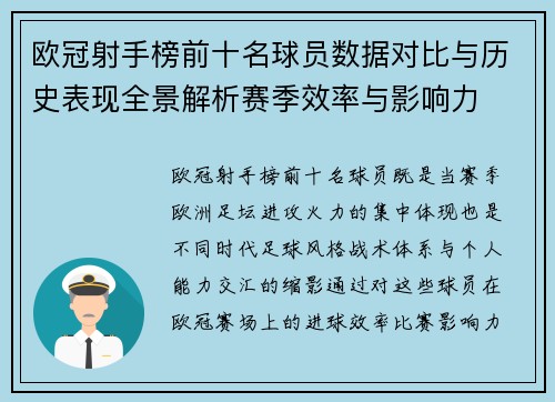 欧冠射手榜前十名球员数据对比与历史表现全景解析赛季效率与影响力 欧冠射手榜前十名球员数据对比与历史表现全景解析赛季效率与影响力